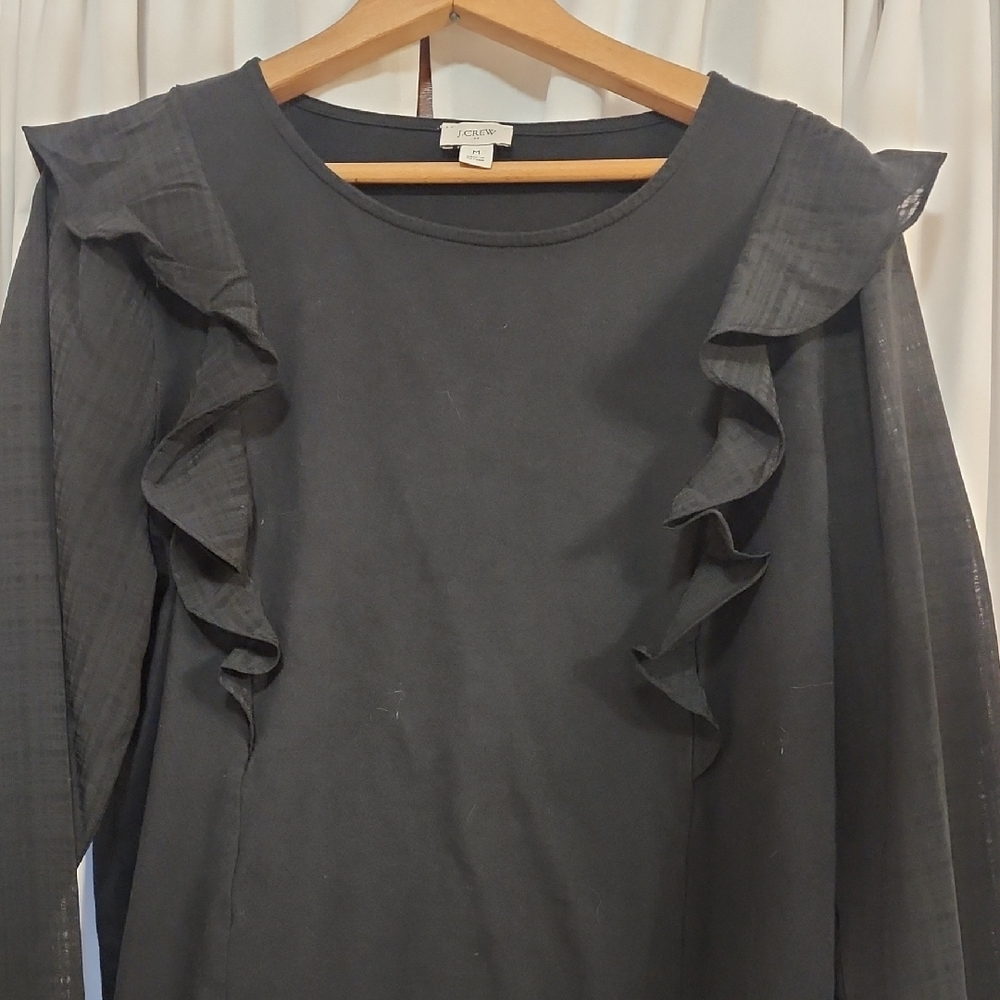 J. Crew Black Long Sleeve Ruffle Top